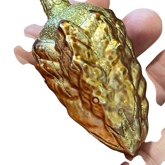 Czechoslovakia blown glass glittery pinecone Christmas tree ornament gold brown - Picture 6 of 6
